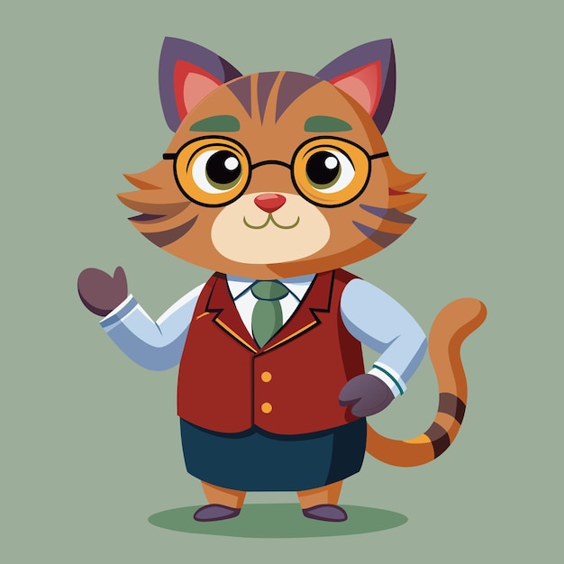 Vector a cartoon cat with glasses and a tie that says cat