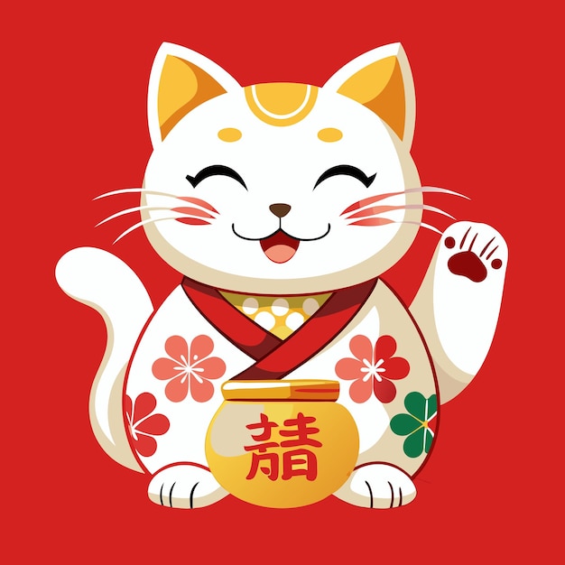 Vector a cartoon cat with a gold pot with the word japanese on it