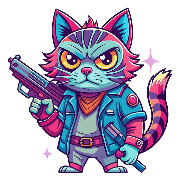 a cartoon cat with a gun and a gun