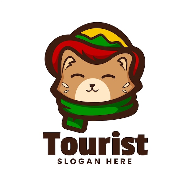 A cartoon cat with a hat and scarf that says tourist slogan here