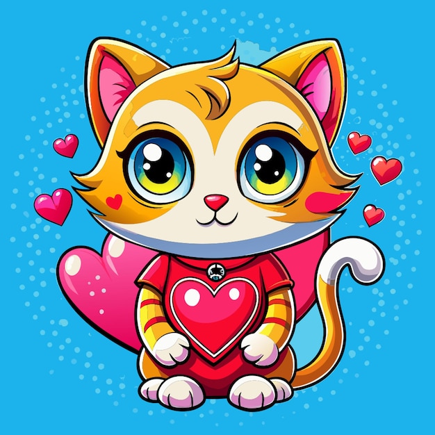 Vector a cartoon cat with a heart that says  love