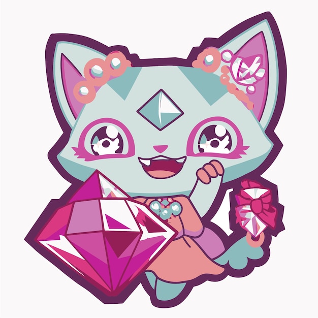 A cartoon cat with a pink diamond on her head.