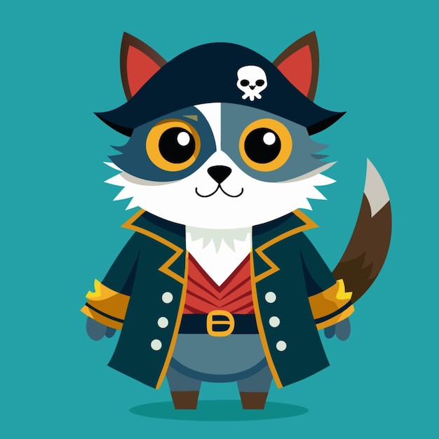 Vector a cartoon cat with a pirate hat and a pirate hat