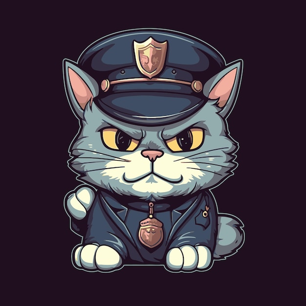 A cartoon cat with a police cap on his head.