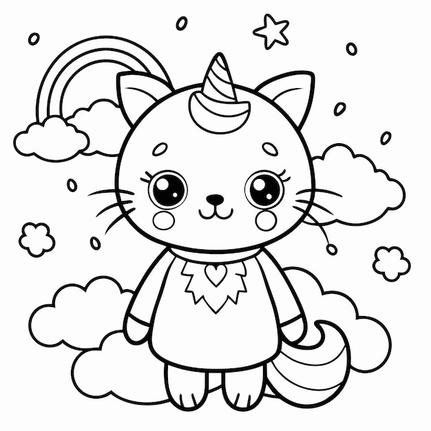 Vector a cartoon cat with a star on its head coloring book illustration