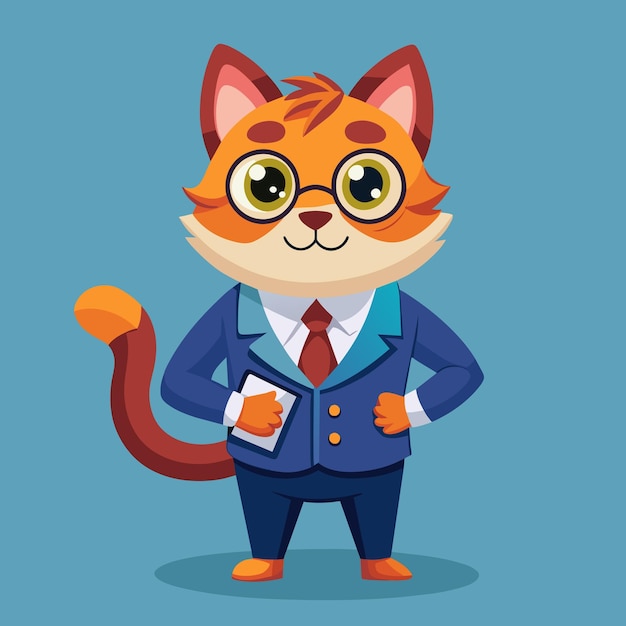 Vector a cartoon cat with a suit and a book in his hand