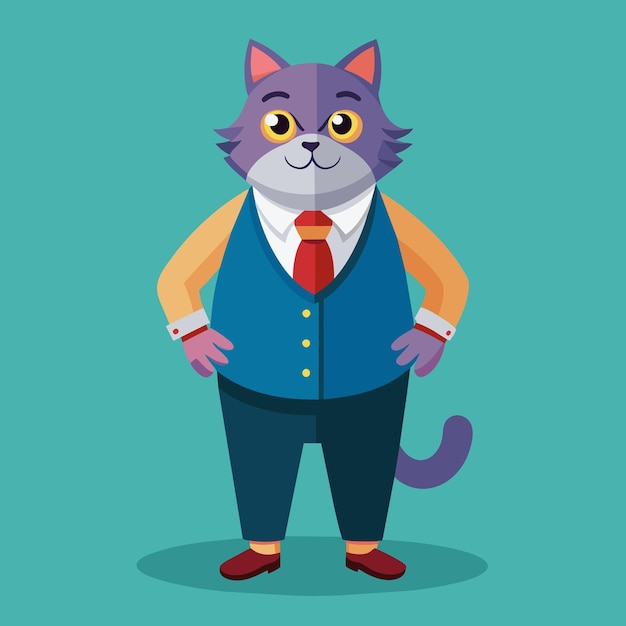 Vector a cartoon cat with a suit and a tie that says cat