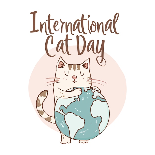 a cartoon cat with the word International cat day