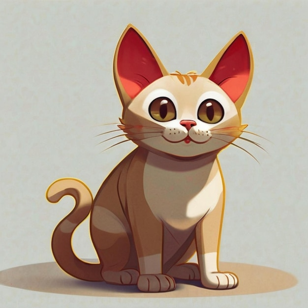 a cartoon of a cat with a yellow eyes and a brown and white striped cat