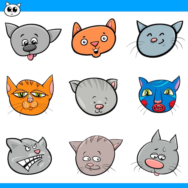 cartoon cats and kittens heads collection