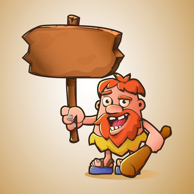 Cartoon caveman with board