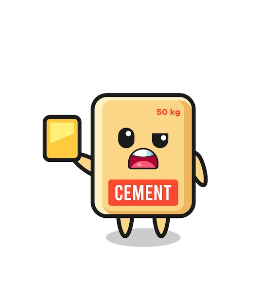 Cartoon cement sack character as a football referee giving a yellow card cute design