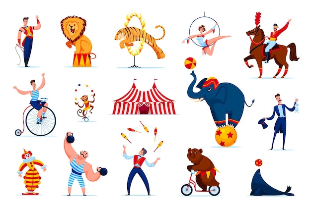 Vector cartoon chapito circus people characters animals