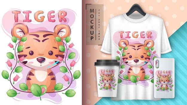 Cartoon character adorable tiger