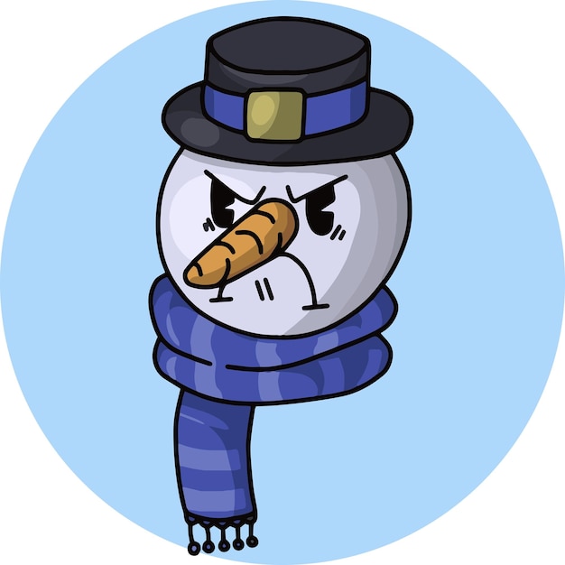 Cartoon character in a blue scarf and hat angry offended vector illustration in a circle badge