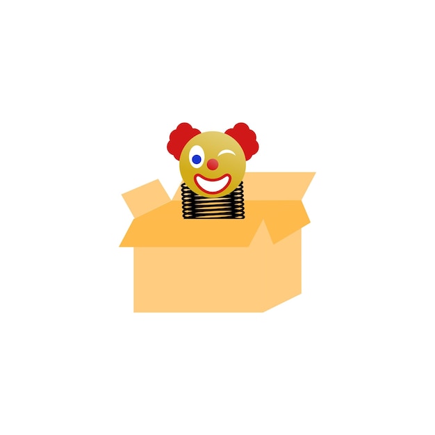 A cartoon character in a box with a smile on his face.