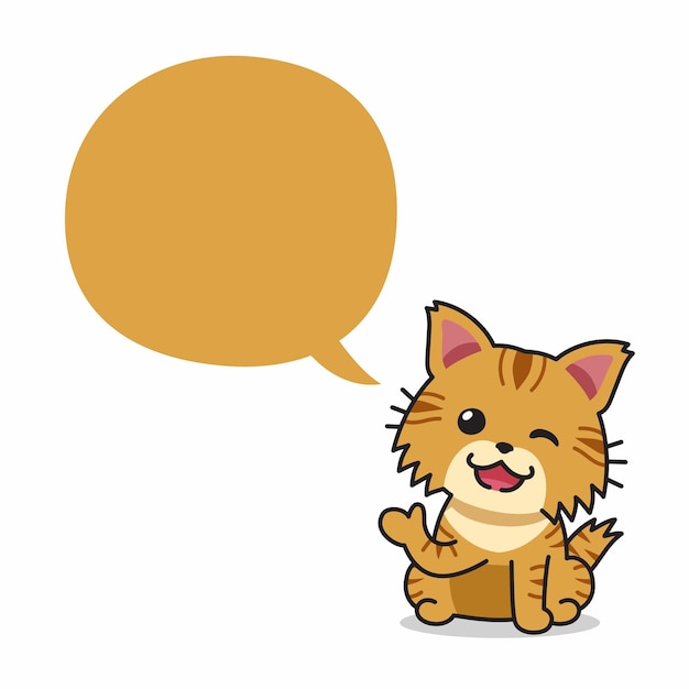 Cartoon character brown tabby cat with speech bubble for design.