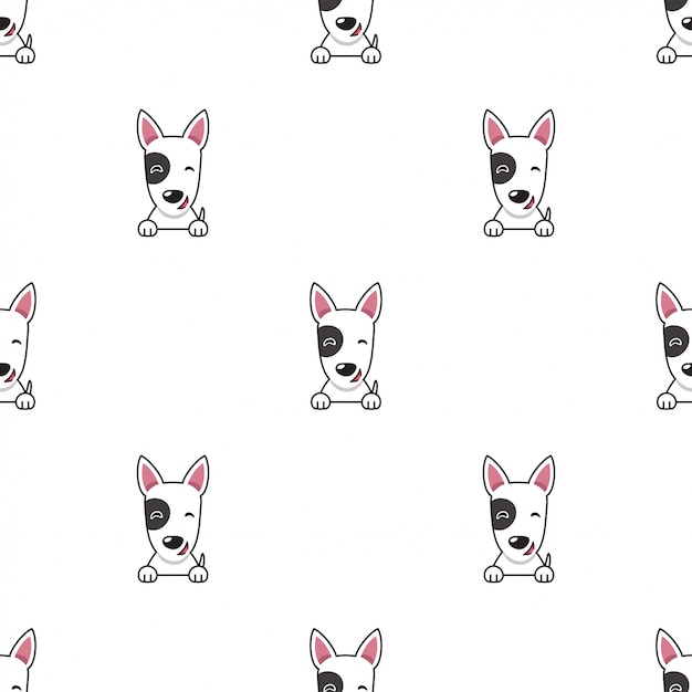 Cartoon character bull terrier dog seamless pattern background