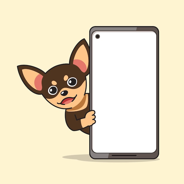 Cartoon character chihuahua dog and smartphone