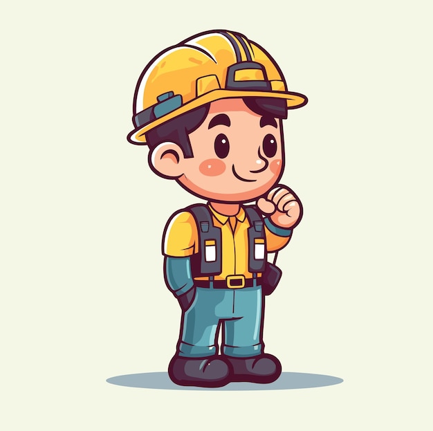 Cartoon character of a construction worker wearing a hard hat and a yellow hard hat.