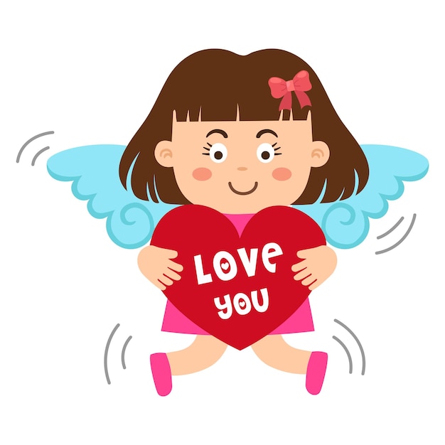 Cartoon character cupid girl illustration on white background