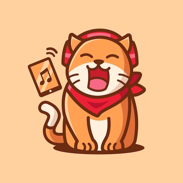 cartoon character cute Cat listening to music