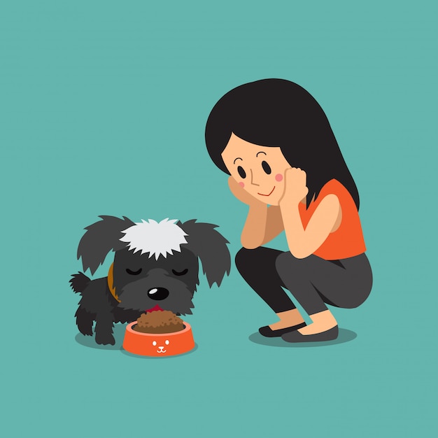 Cartoon character cute dog and a woman