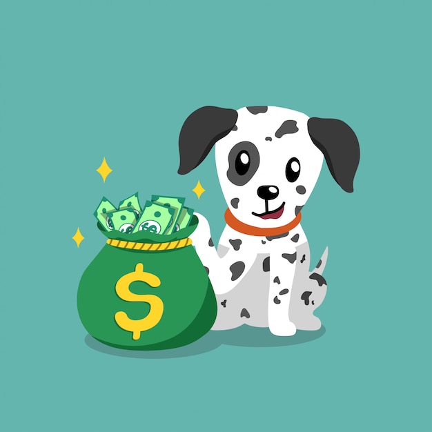 cartoon character dalmatian dog with money bag