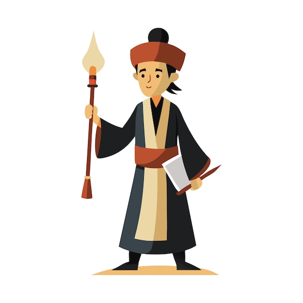 Cartoon Character Dressed in Traditional Robes Holding Lantern