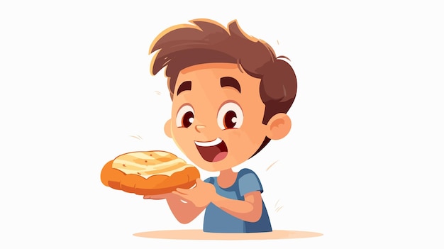 Vector cartoon character enjoying bread on white background