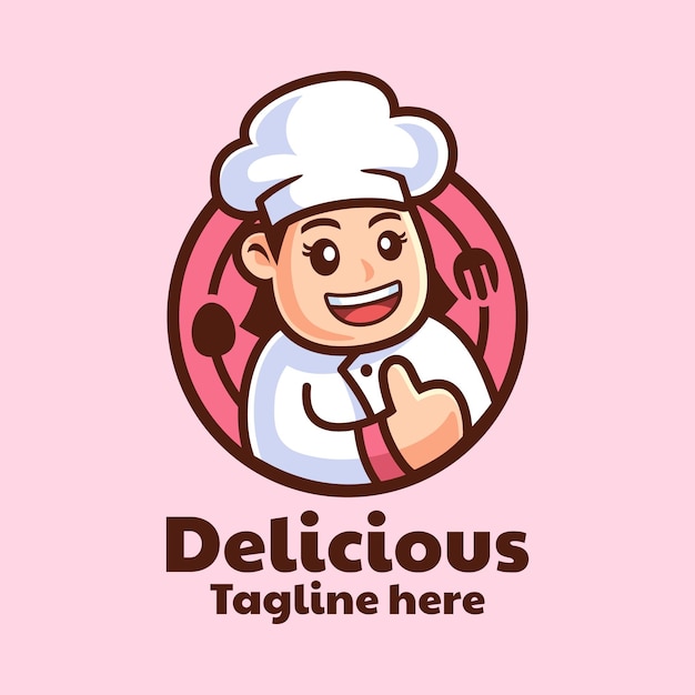 Cartoon Character Female Chef Logo Design