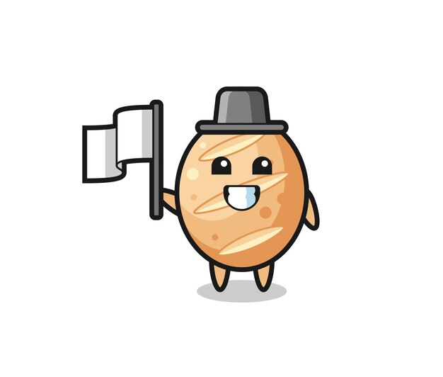 Cartoon character of french bread holding a flag , cute design