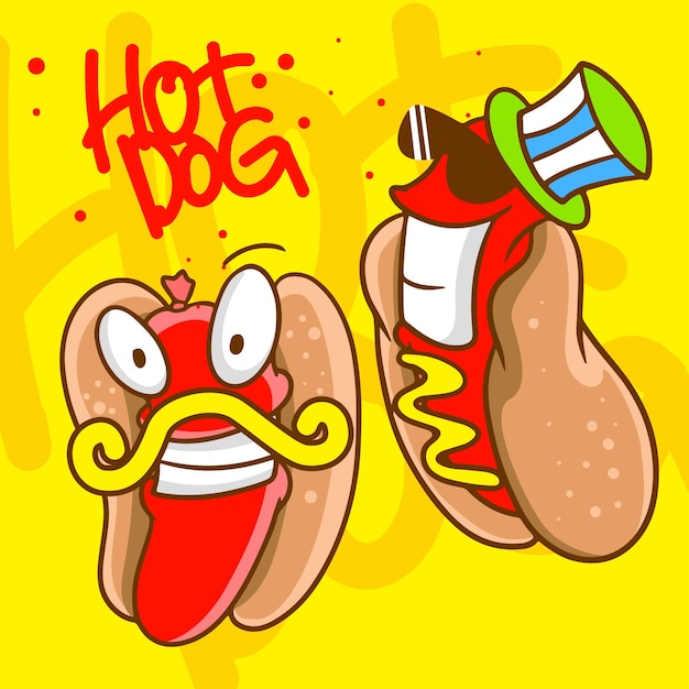 Vector cartoon character hot dog