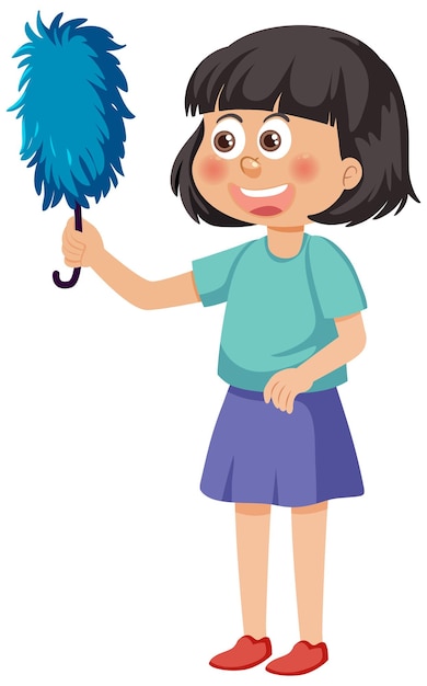 Cartoon character of kid cleaning