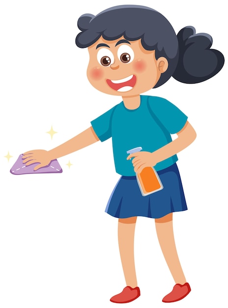 Cartoon character of kid cleaning