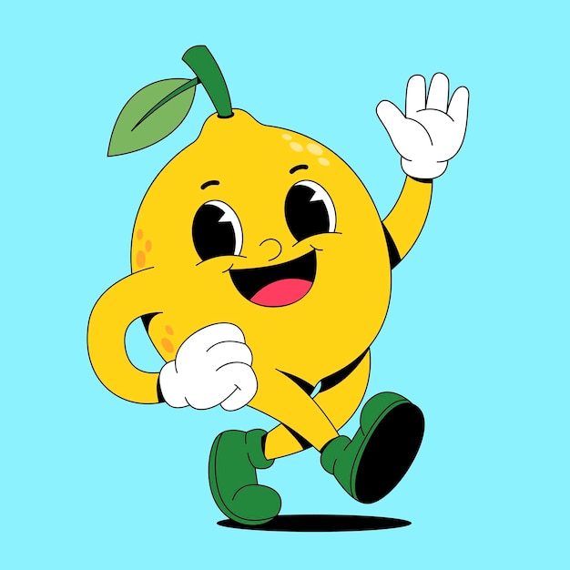 A cartoon character lemon fruit walking happily