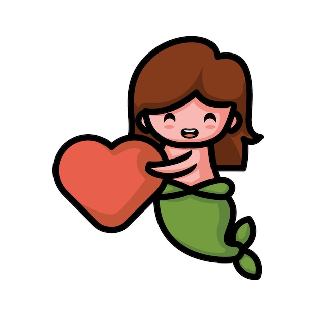 Cartoon character mascot vector illustration A mermaid holding love