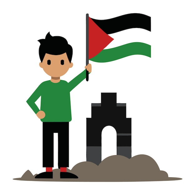 Vector a cartoon character palestine boy holding flag