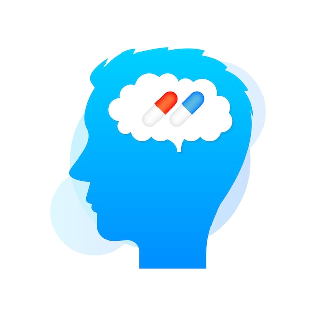 Cartoon character pills brain Tech support Vector illustration