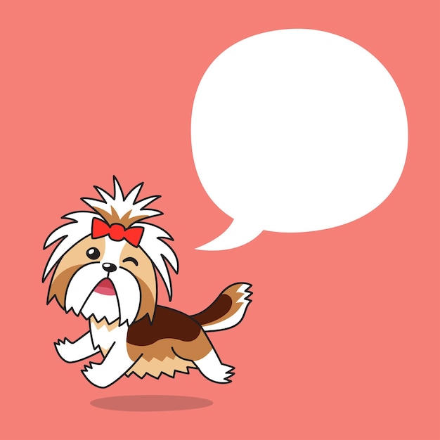 Cartoon character running shih tzu dog with white speech bubble