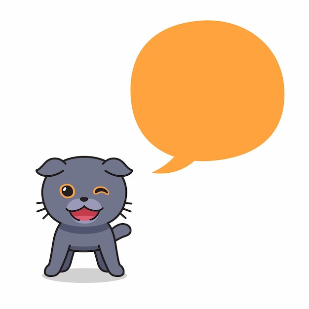 Cartoon character scottish fold cat with speech bubble