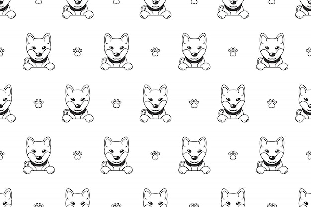 Cartoon character shiba inu dog seamless pattern