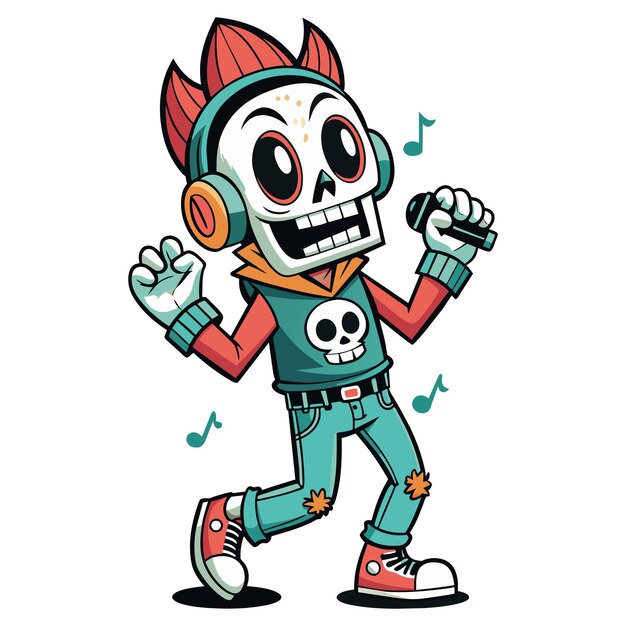 Cartoon character of skull man with headphone