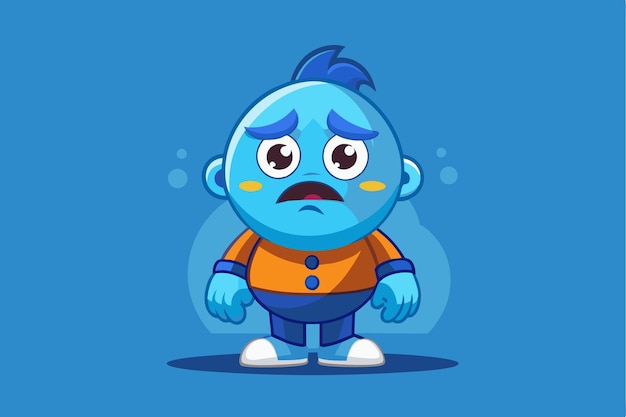 Vector a cartoon character stands alone expressing feelings of sadness with a blue color scheme and a worried expression highlighting a sense of loneliness