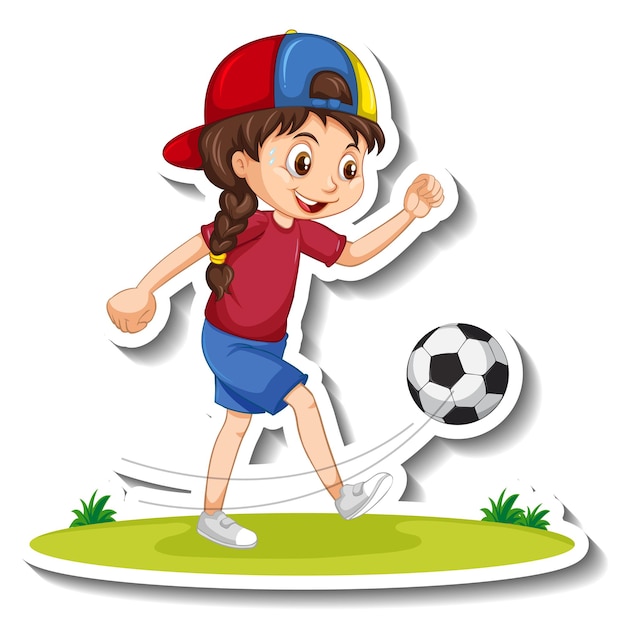 Cartoon character sticker with a girl playing football