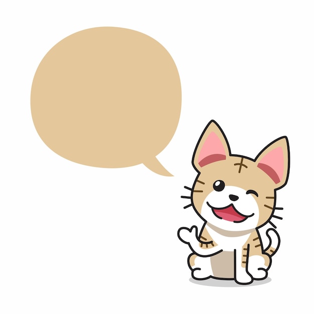 Cartoon character tabby cat with speech bubble 