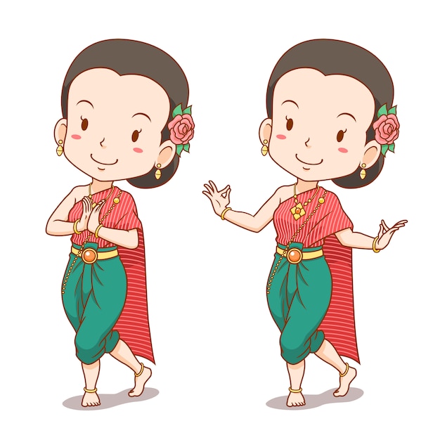 Cartoon character of traditional Thai dancer girl.