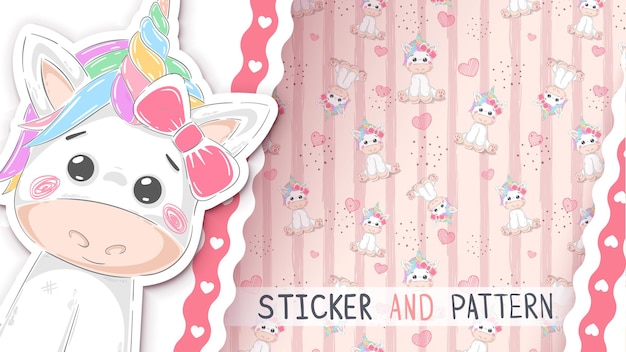 Cartoon character unicorn  seamless pattern Hand Draw