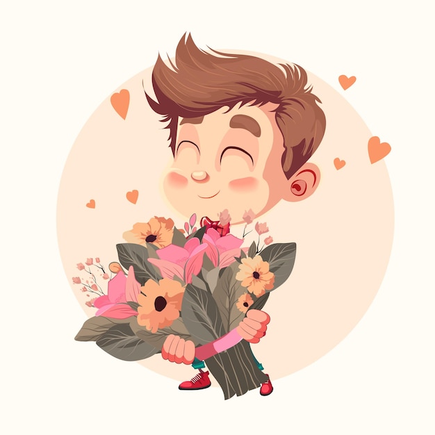 Cartoon character with a bouquet of flowers