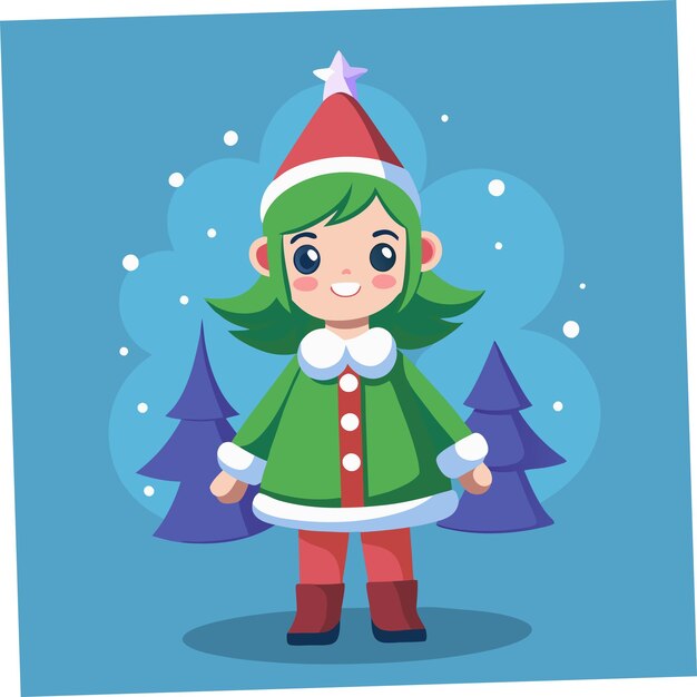 a cartoon character with a christmas tree on the background